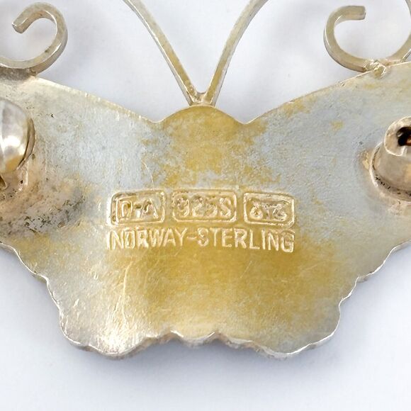 David Andersen | Guilloche Blue Enamel Butterfly Pin | Sterling Silver Brooch - Picture 5 of 7